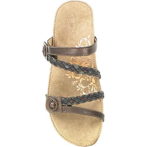 A Health Dynamic women's sandal with braided straps by Aetrex.